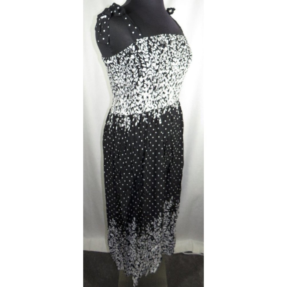 Zenobia Black White Floral Polka Dot Smocked Maxi Sun Dress Plus Size 3X - Picture 6 of 9